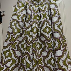 Chic Olive and White Patterned Circle Skirt